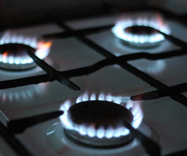 Close up of gas powered stove hob