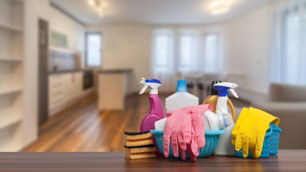 Cleaning supplies in an apartment