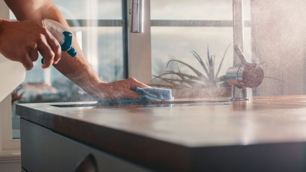 closeup of cleaning counter