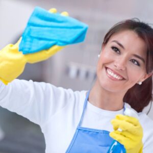 happy woman cleaning