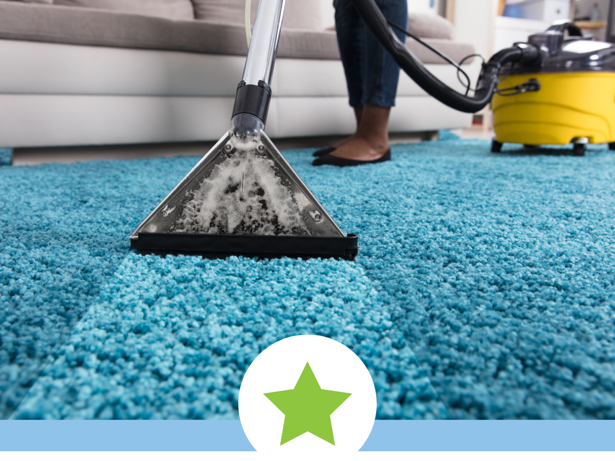 Image - closeup carpet cleaning/shampooing. Icon - star