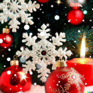 Reflect on the Year, snowflake and ornaments