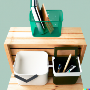 Desk that is clean using containers