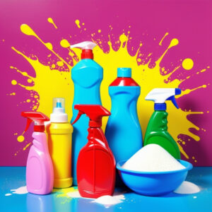 Cleaning products with splatters of color for back to school