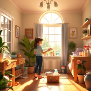 A person spring cleaning their home